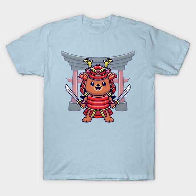 Cute Bear Samurai Warrior Cartoon T-Shirt by Catalyst Labs